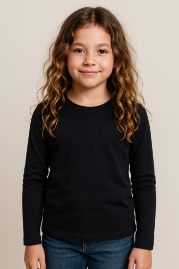 Girls Plain Full hand T-shirt - Black Girls Plain Full hand T-shirt - Black